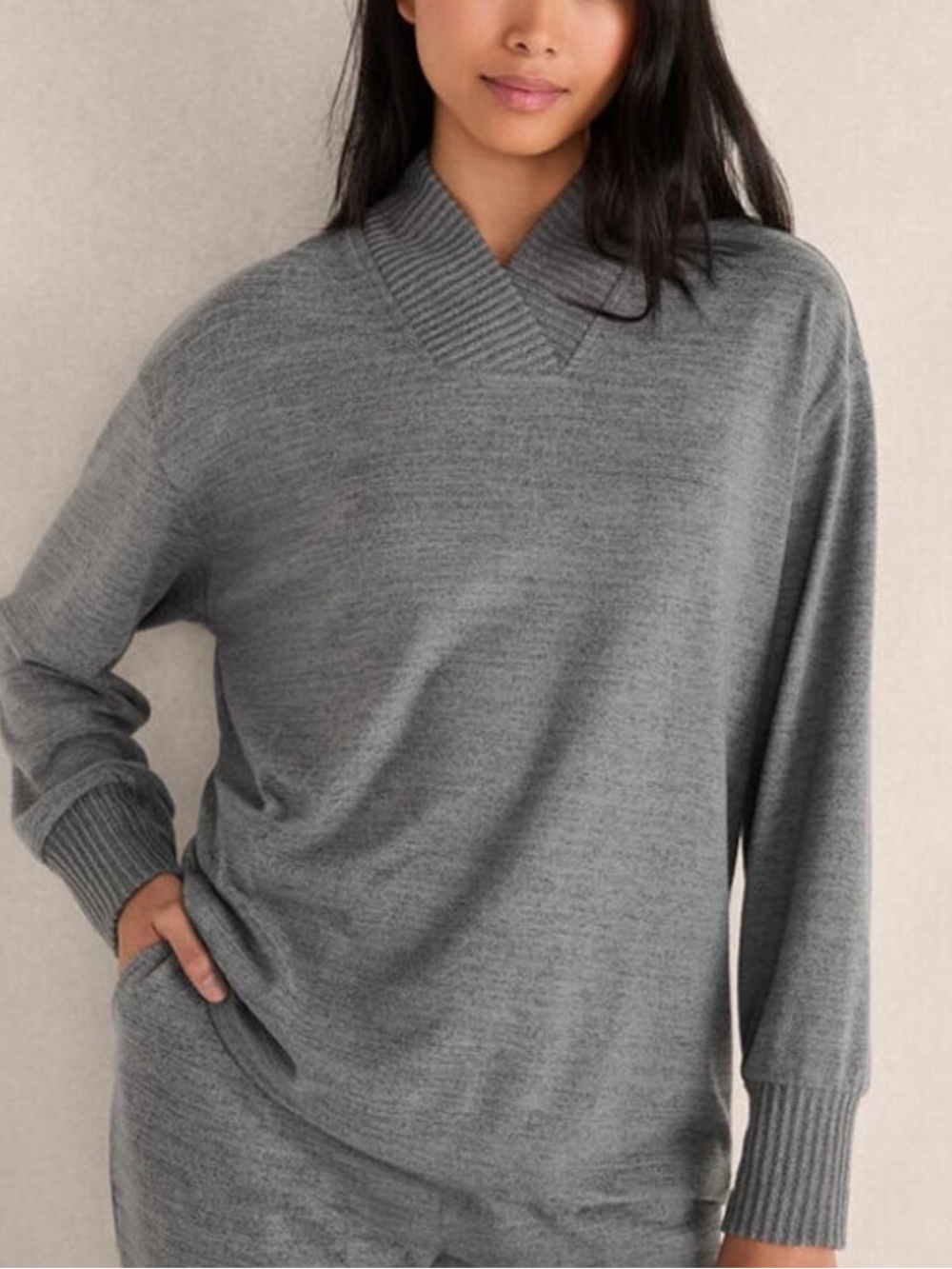 Haven Well Within Grey V-Neck Ribbed Cuff Sweater NWT XL